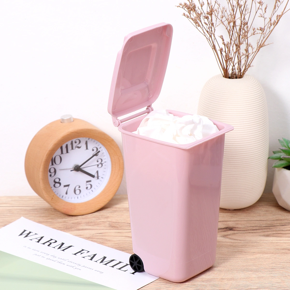 TOYMYTOY 4PCS Mini Trash Can Desktop Waste Bin Garbage Organizer Litter Holder (Black Blue Green Light Purple)