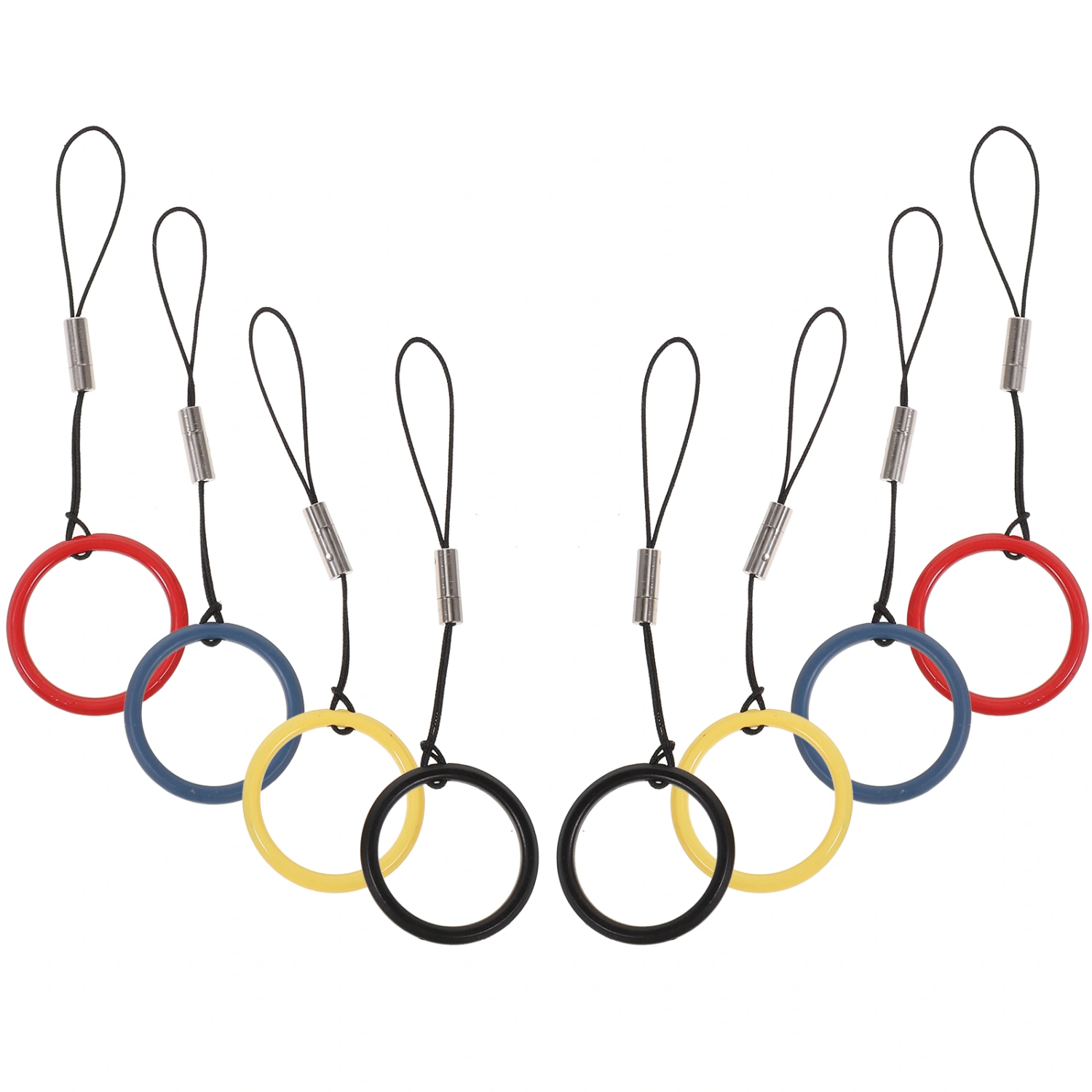 8pcs Ring Short Mobile Phone Strap Anti-lost Finger Ring Lanyard Phone Lanyard Hanging Rope Chain for Phone Keychain (Black + Blue + Gold + Red)
