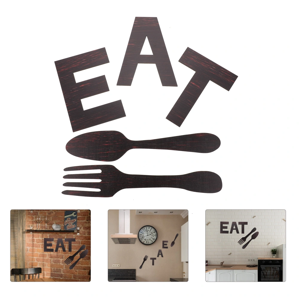 5Pcs Eat Symbol Fork Spoon Wall Kitchen Home Decor Hanging Wooden Letter Decor