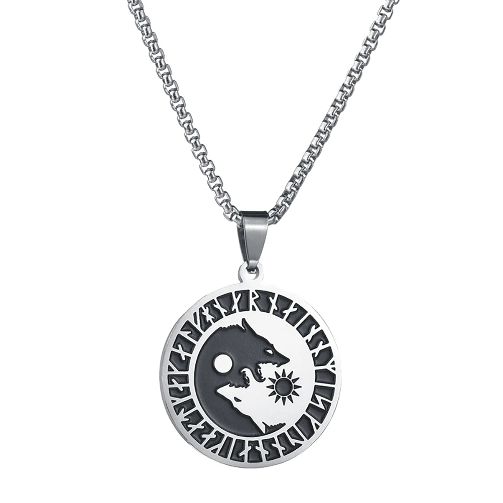 Men Viking Sign Necklace Titanium Steel Neck Chain Fashion Neck Pendant Wolf Pattern Necklace Silver