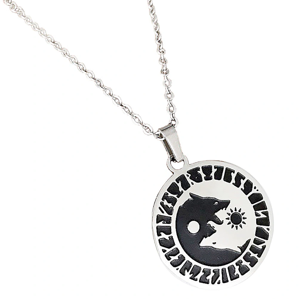 Men Viking Sign Necklace Titanium Steel Neck Chain Fashion Neck Pendant Wolf Pattern Necklace Silver