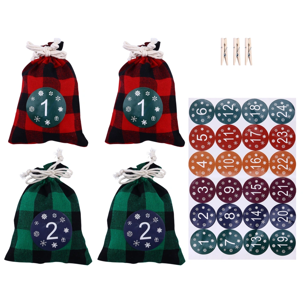 1 Set Christmas Countdown Gift Storage Bags Linen Drawstring Bags with Clips