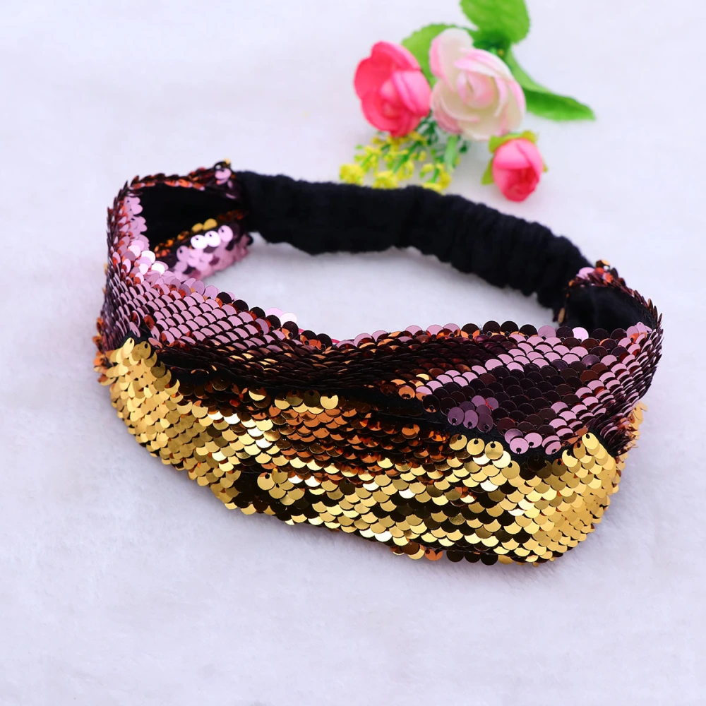 Mermaid Sequin Headband Reversible Sequins Padded Hair Band Alice Band for Girls Party Gift (Rose Gold)