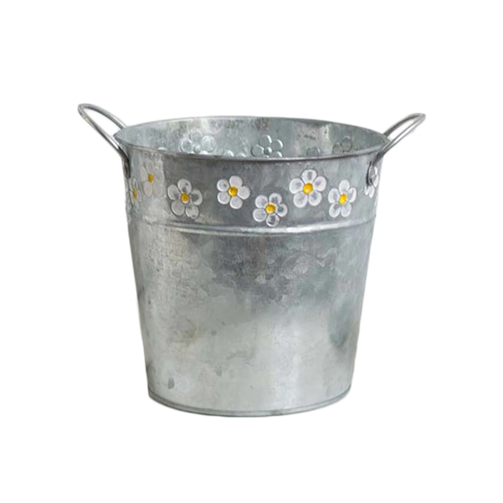 Embossing Iron Bucket Round Vintage Flower Pot Desktop Storage Bucket Home Decoration (Medium)