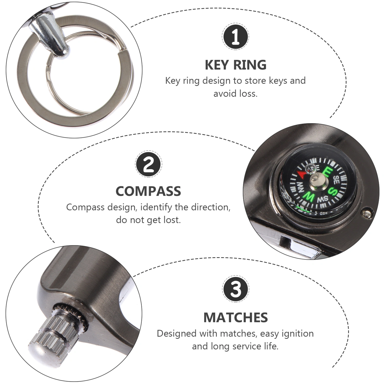 Outdoor Compass Key Chain Windproof Multipurpose Lighter for Outdoor Use
