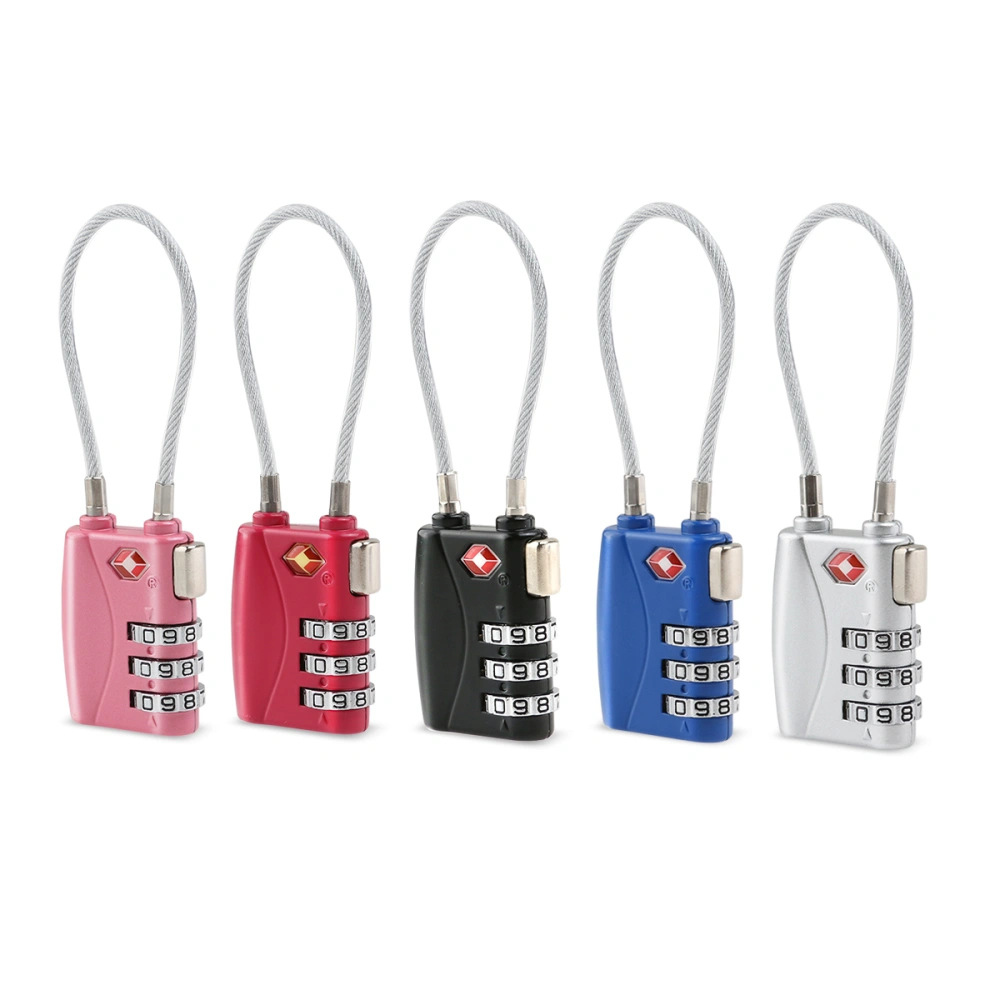 TINKSKY 5 Colors TSA Approved Security Cable Luggage Locks 3-Digit Combination Password Locks Padlocks (Black+Silve+Rosy+Pink+Blue)