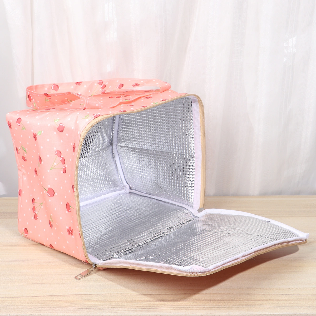 Heat Insulation Bento Package Oxford Cloth Lunch Tote Bag Portable Food Container Bag Storage Bag Picnic Bags (Pink Cherry)
