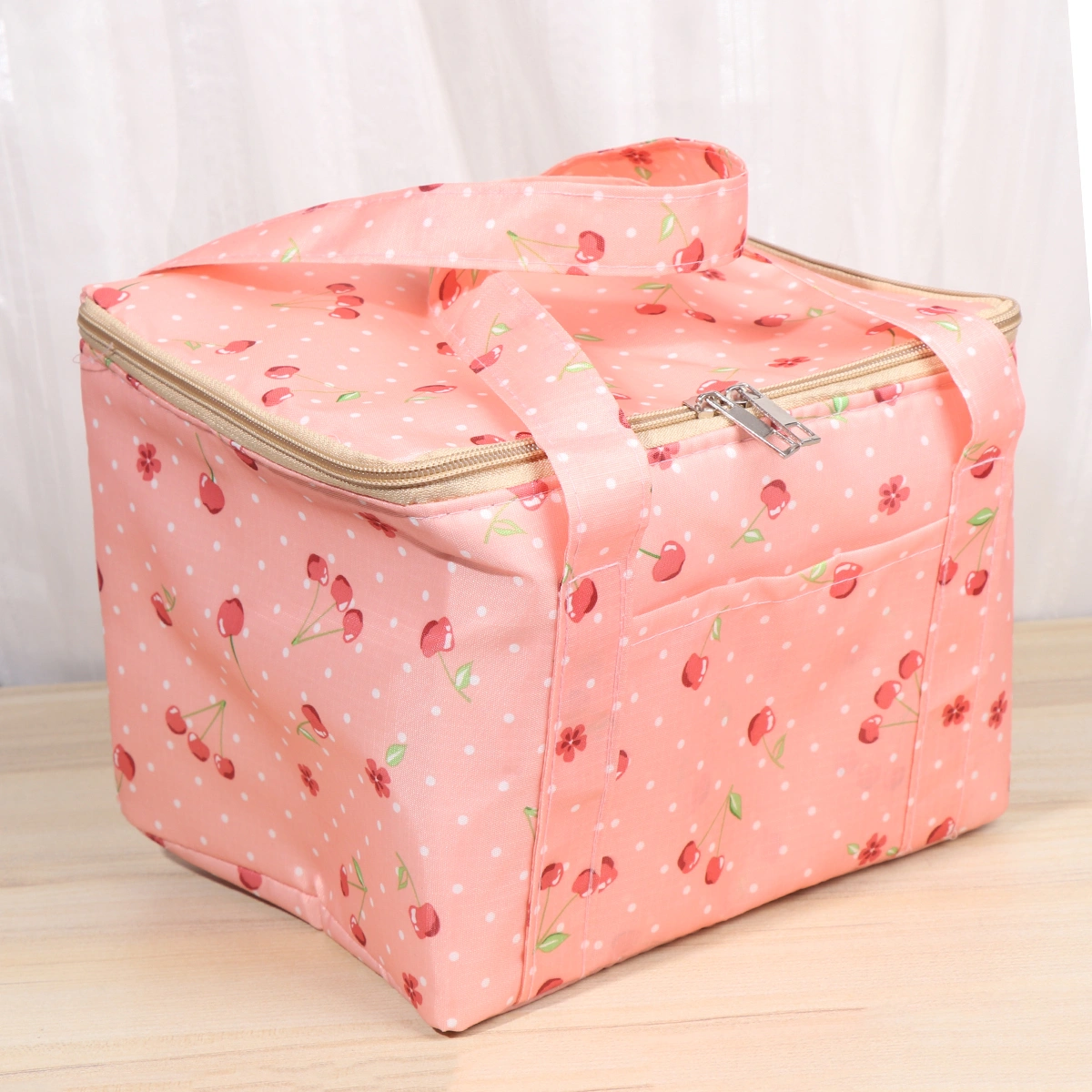 Heat Insulation Bento Package Oxford Cloth Lunch Tote Bag Portable Food Container Bag Storage Bag Picnic Bags (Pink Cherry)