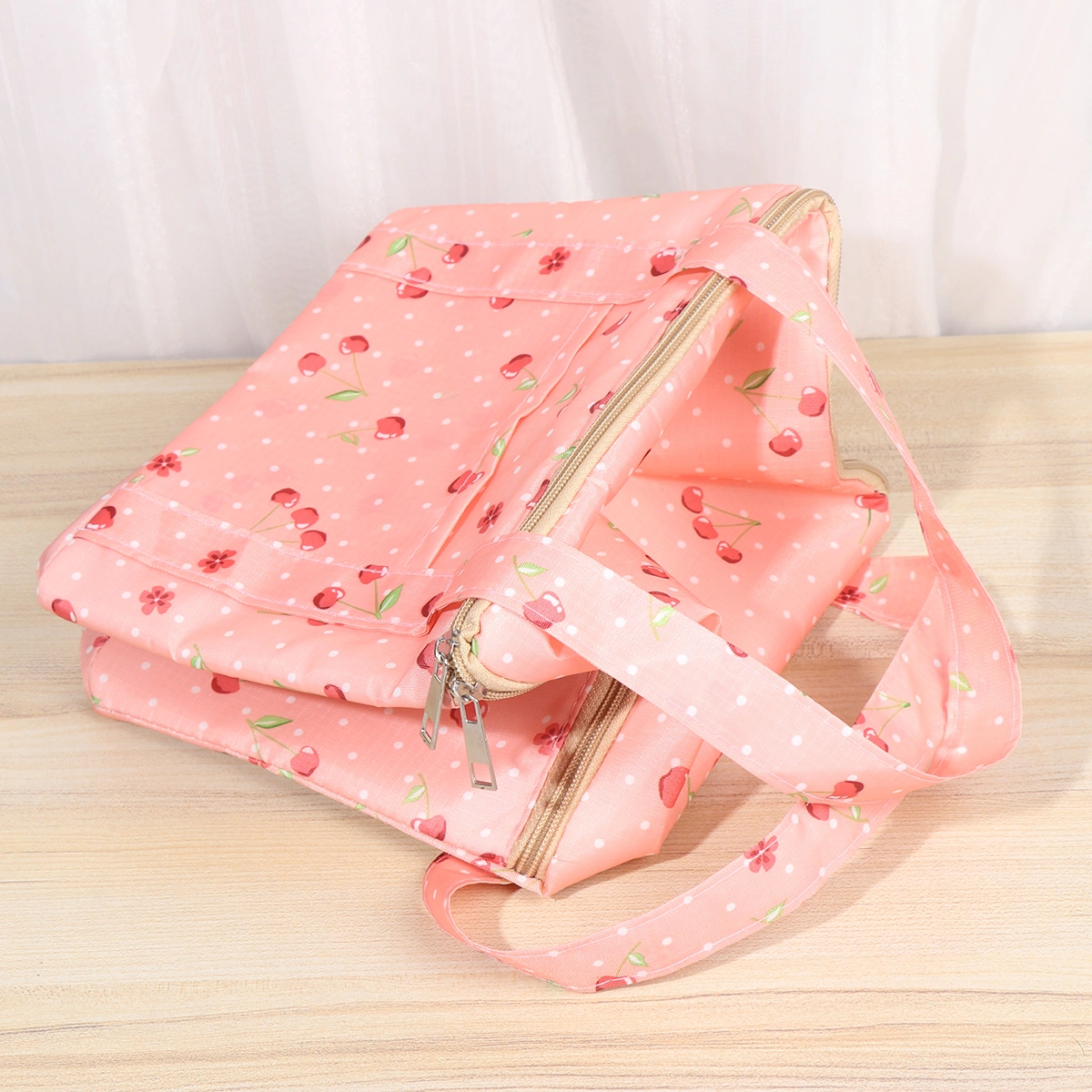 Heat Insulation Bento Package Oxford Cloth Lunch Tote Bag Portable Food Container Bag Storage Bag Picnic Bags (Pink Cherry)