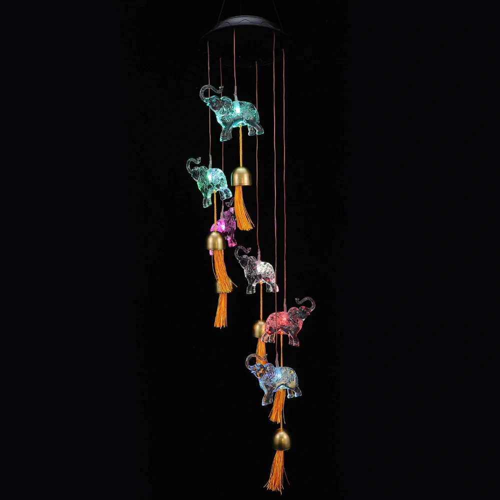 Solar Wind Chimes Elephant Design Wind Bell Pendant LED Light Garden Lamp