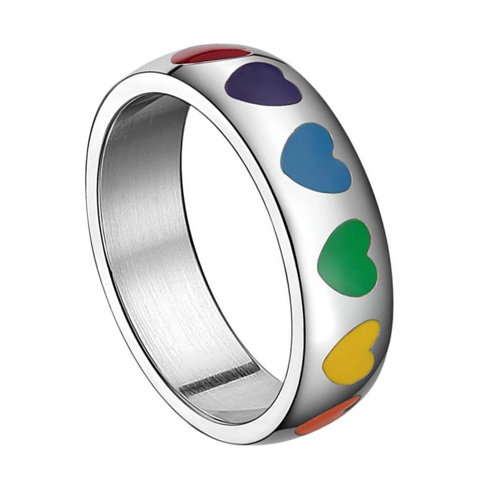 Titanium Steel Finger Ring Epoxy Rainbow Heart Shaped Ring Couple Rings Size 11
