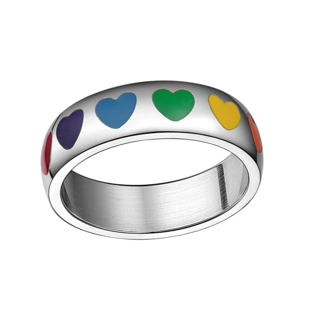 Titanium Steel Finger Ring Epoxy Rainbow Heart Shaped Ring Couple Rings Size 11