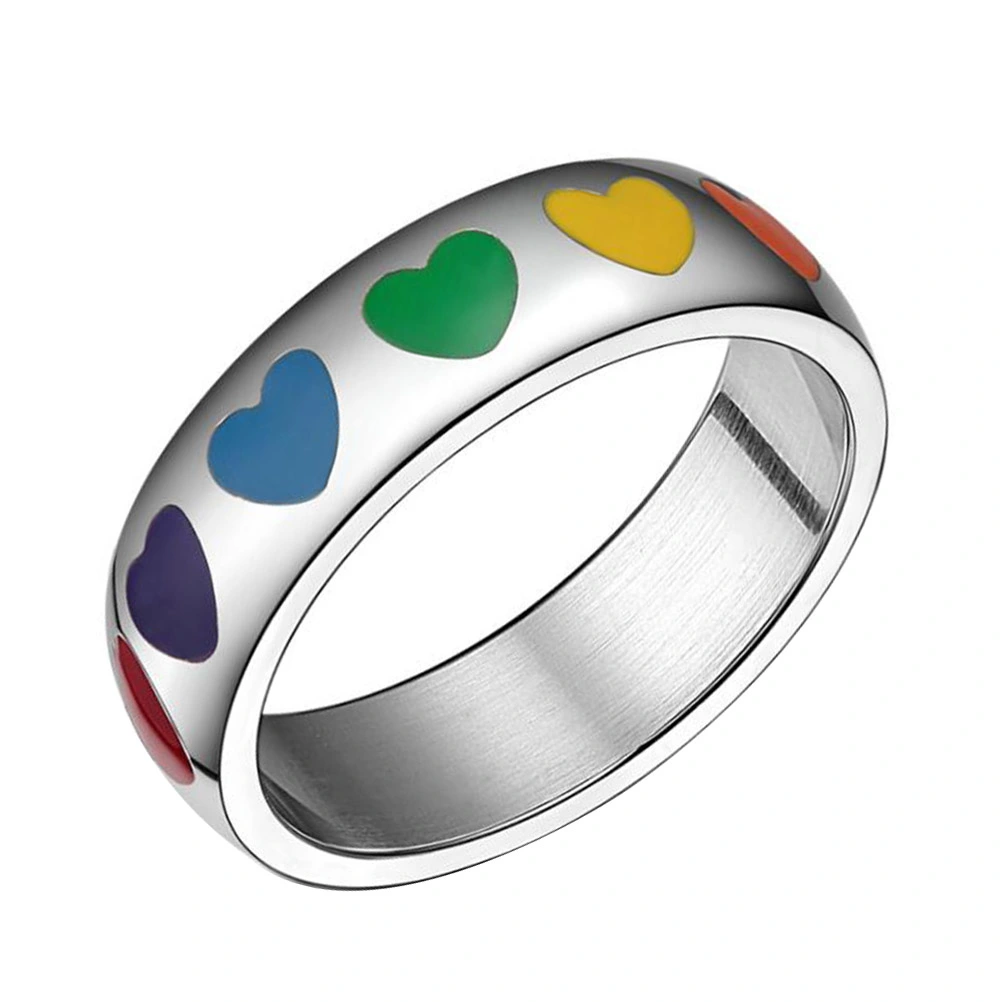 Titanium Steel Finger Ring Epoxy Rainbow Heart Shaped Ring Couple Rings Size 11