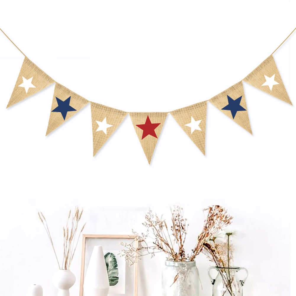 1pc Independence Day Linen Star Pattern Party Decorative Banner (Assorted Color)