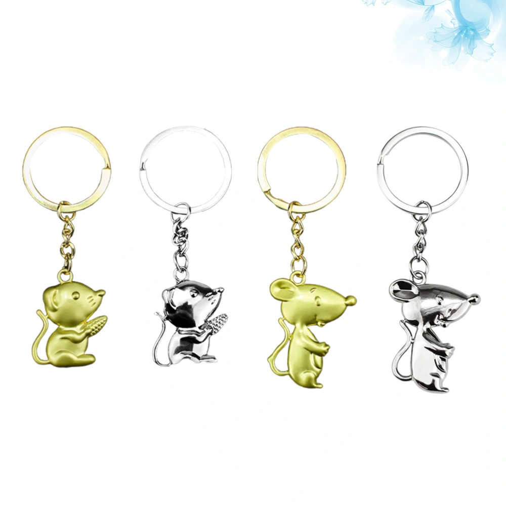 4 Pcs Adrable Mouse Shaped Keychain Chic Chinese zodiac Rat Year Keyring New Year Key Chains Hanging Ornament Zinc Alloy Key Pendant (Random Style)