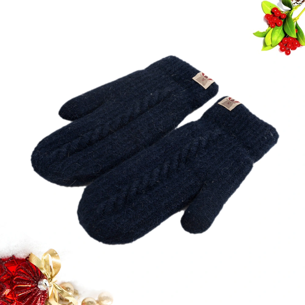 Simple Winter Knitted Fur Gloves Full Finger Plush Warm Gloves for Women Girl (Upper Cyan)