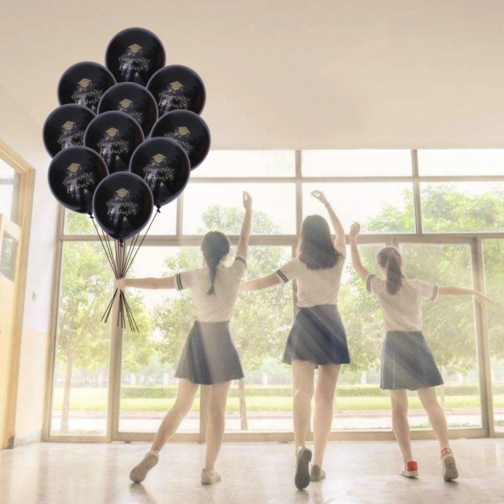 10pcs Graduation Balloon Printing Decor Balloon for Graduate Student Party (Black)