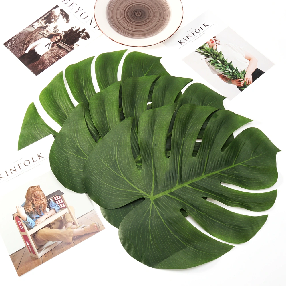 TINKSKY 12pcs 35x29cm Artificial Tropical Palm Leaves Simulation Leaf for Hawaiian Luau Party Jungle Beach Theme Party Decorations