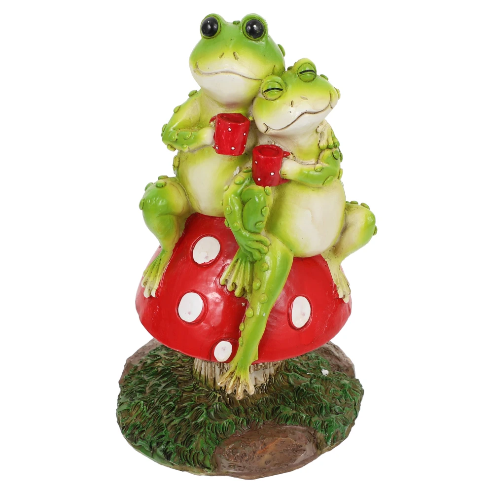 Household Resin Couple Frogs Mushroom Ornament Adorable Decorative Frogs Model