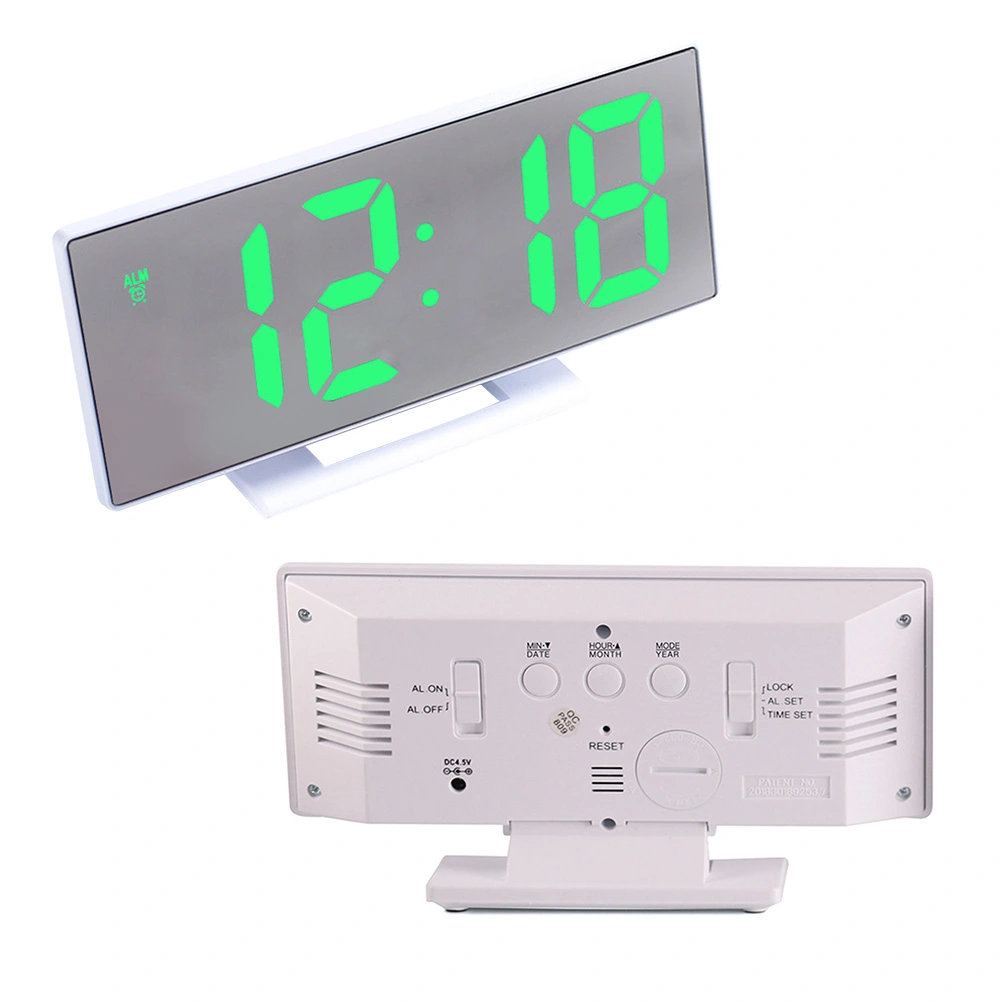 Creative LED Large Screen Digital Alarm Clock Bedroom Bedside Student Electronic Watch Mute Luminous Clock(White Shell,Green Number)