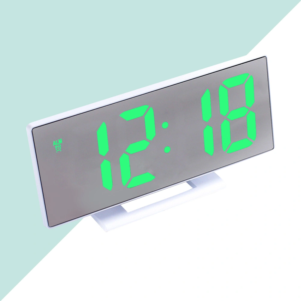 Creative LED Large Screen Digital Alarm Clock Bedroom Bedside Student Electronic Watch Mute Luminous Clock(White Shell,Green Number)