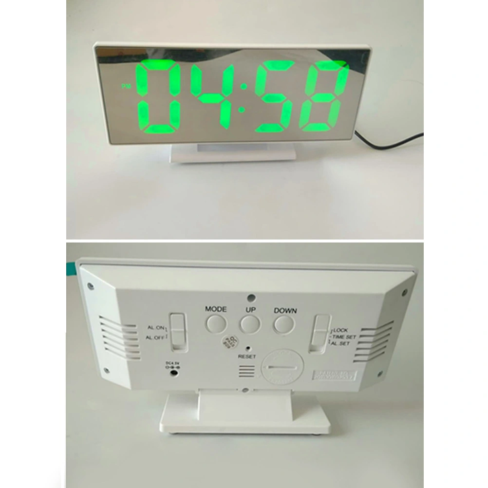 Creative LED Large Screen Digital Alarm Clock Bedroom Bedside Student Electronic Watch Mute Luminous Clock(White Shell,Green Number)