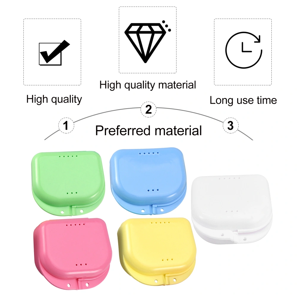 5pcs Retainer Case With Vent Holes and Hinged Lid Snaps Mouth Guard Case Orthodontic Dental Retainer Box Denture Storage Container