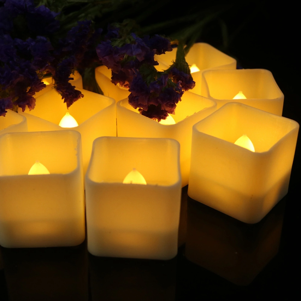 12Pcs Square LED Candle Lamps Smokeless Candle Lamps Scene Layout Candles