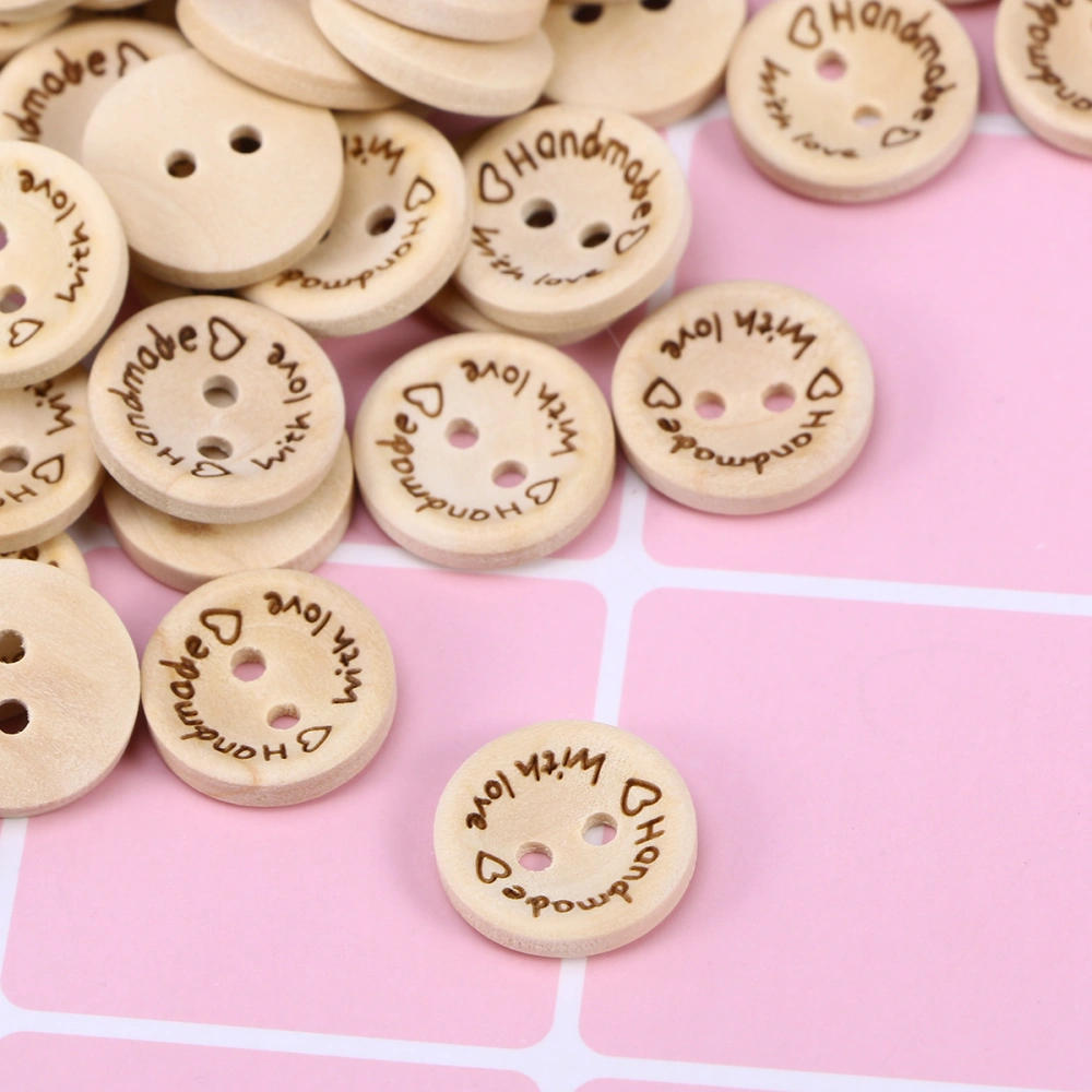 100pcs Wooden Buttons "handmade with love"  Bowl Shaped Lettering Buttons for Sewing Scrapbooking Clothes(15mm)