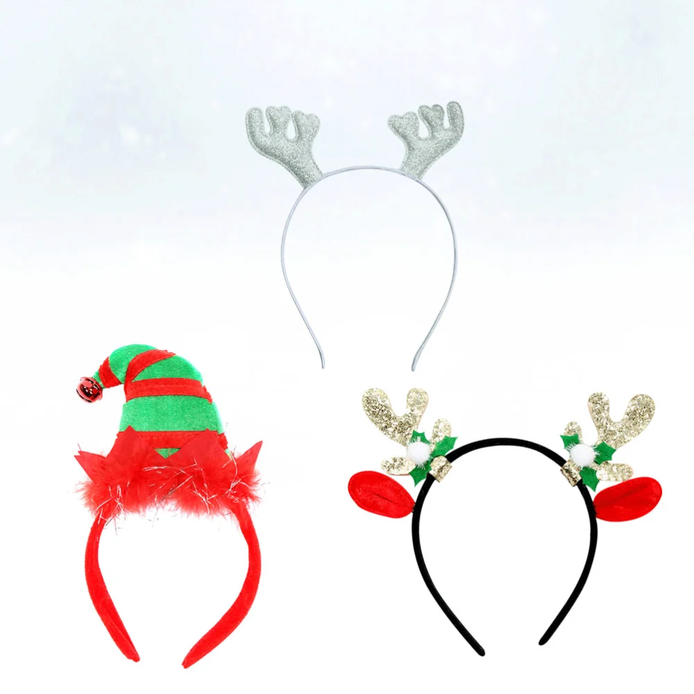 3pcs Christmas Hat Headband Antler Headdress Hair Creative Headpiece for Christmas Party