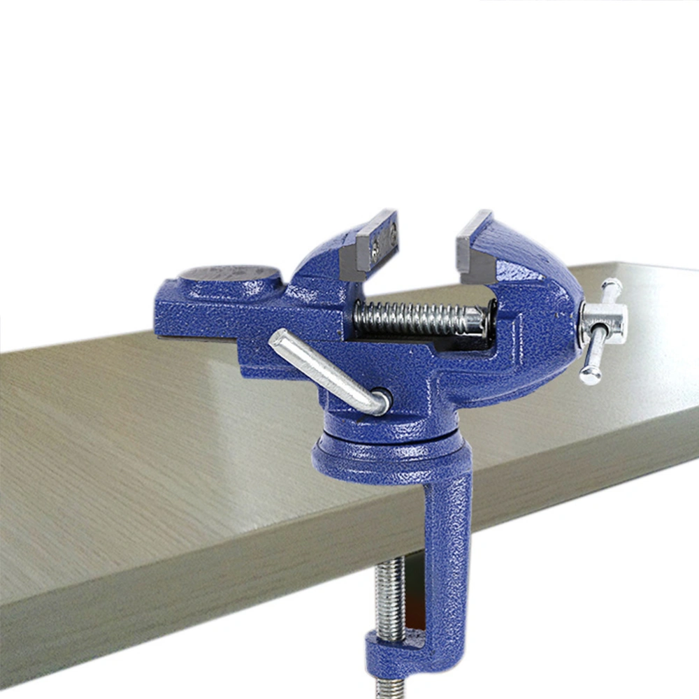 60mm Mini Household Mini Flat Table Vise Clamp-on Bench Vise Tool 360 Degree Rotaty Manual Bench Clamp for DIY Craft Jewelry Woodworking Carving Milling Vise (Blue)