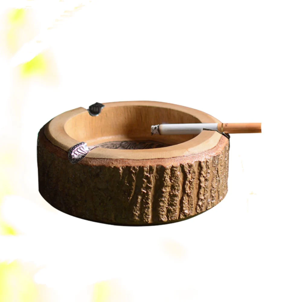 1PC Bark Design Ashtray Wooden Ash Tray Delicate Pattern Ashtray Cigarette Ash Holder Rustic Tobacco Jar 5 Inches