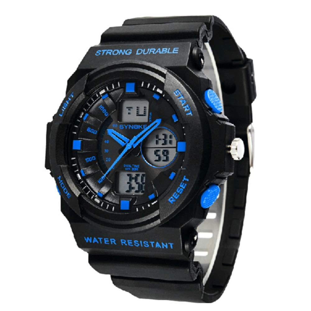 66866 Multi-functional Waterproof Men's Boys Dual Time Display LED Digital Quartz Sports Watch with Stopwatch /Date /Alarm /Hourly Chime /EL Backlight (Blue)