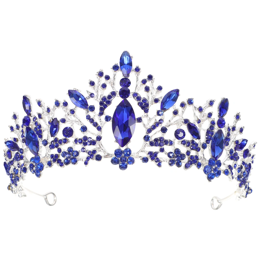 Baroque Crown Charming Rhinestone Alloy Headband Tiara Hair Loop Hair Pin for Wedding Bridal Party Birthday (Blue)