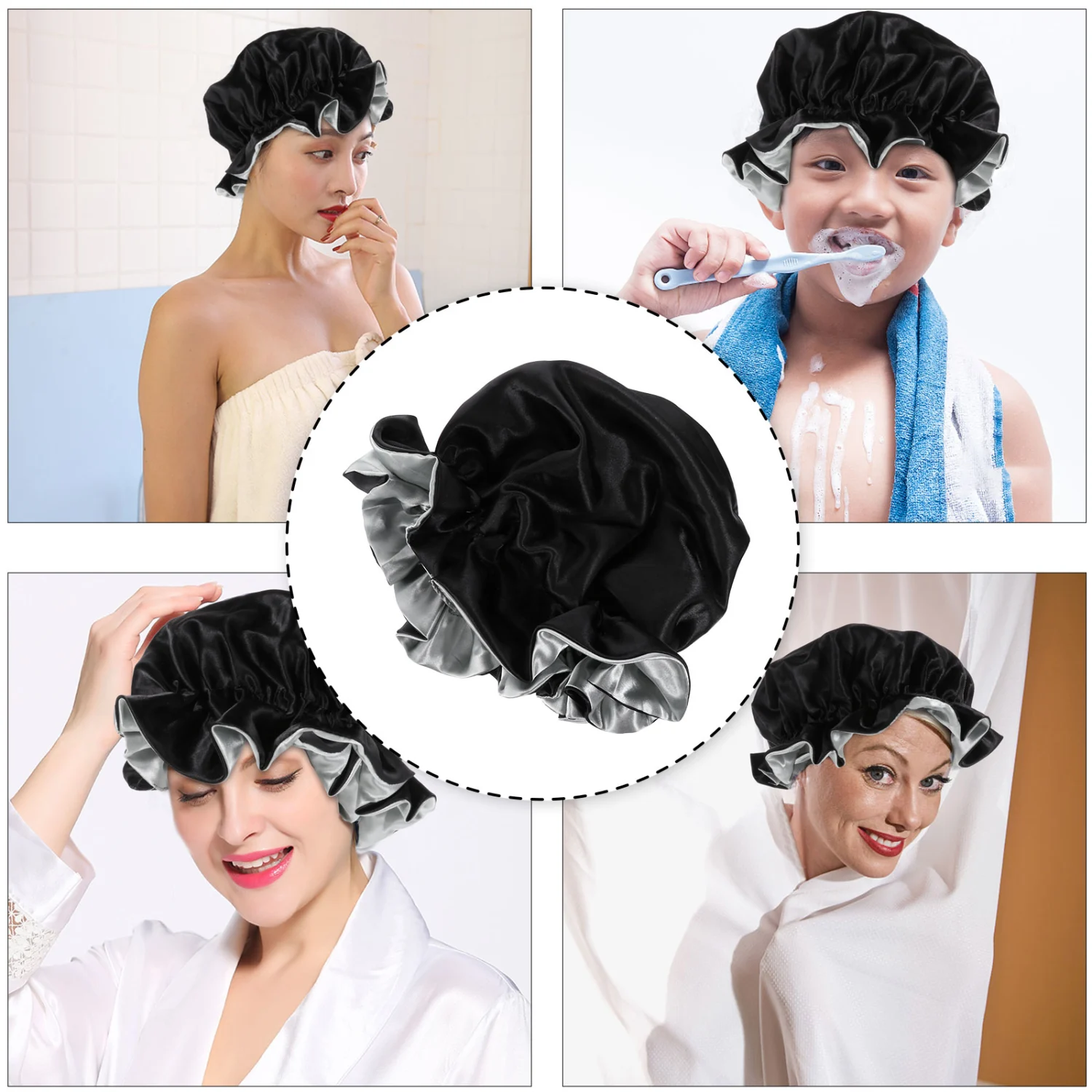 Satin Bonnet Bathing Hat Silky Sleep Adjustable Double-Layer Nightcap