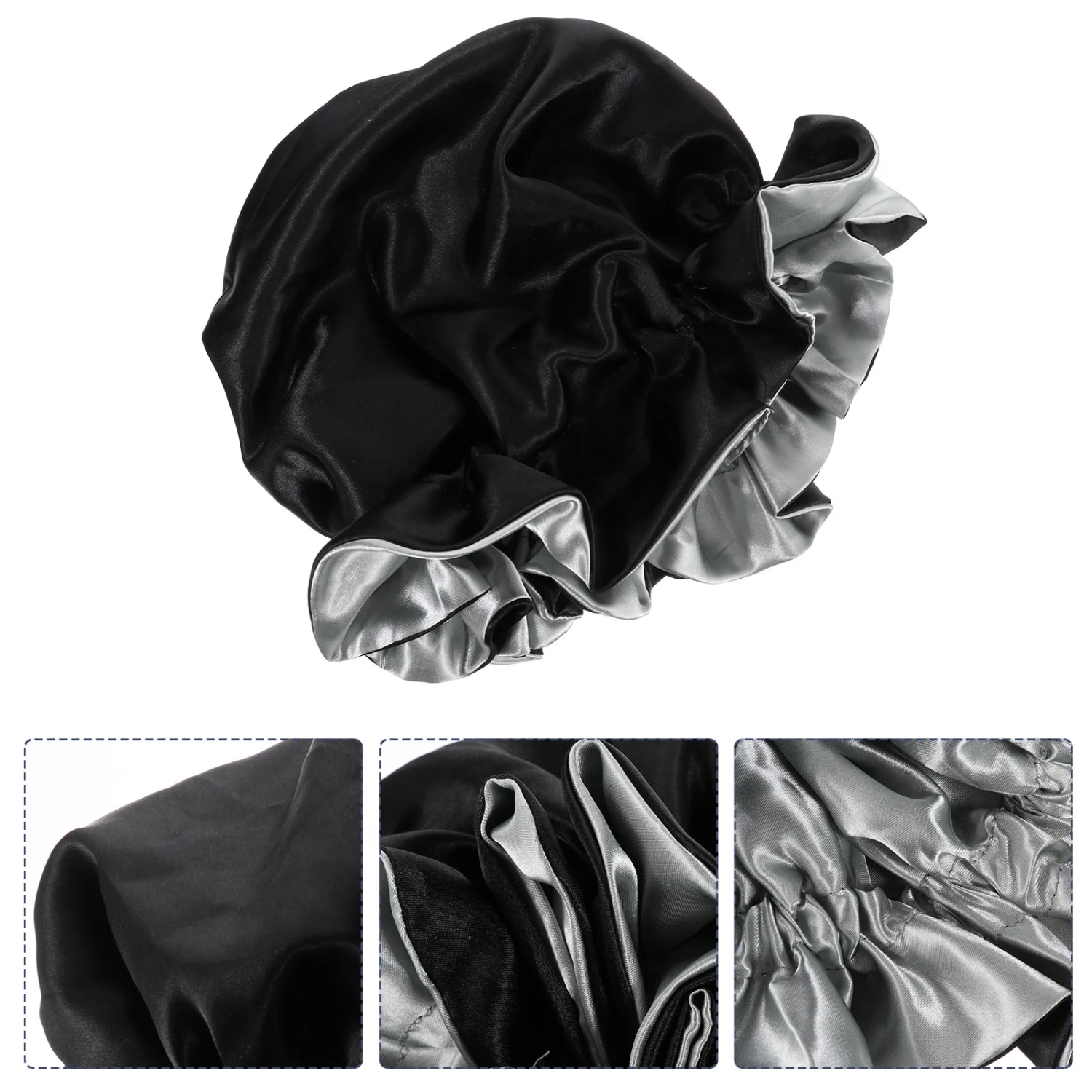 Satin Bonnet Bathing Hat Silky Sleep Adjustable Double-Layer Nightcap