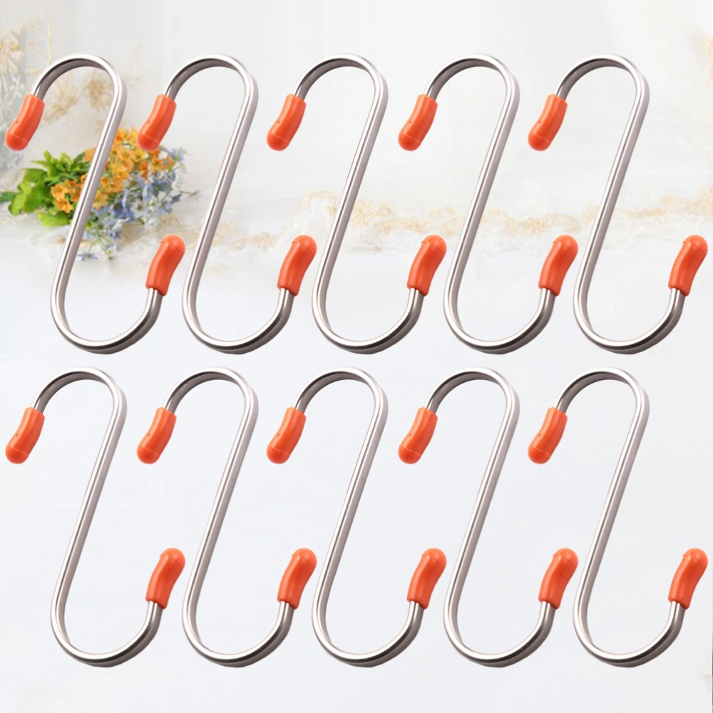 10PCS Multifunctional S Shaped Hooks Stainless Steel Flat Hanging Hooks Hangers with for Kitchen Work Shop Bathroom Garden Bedroom - Size S (Silver)