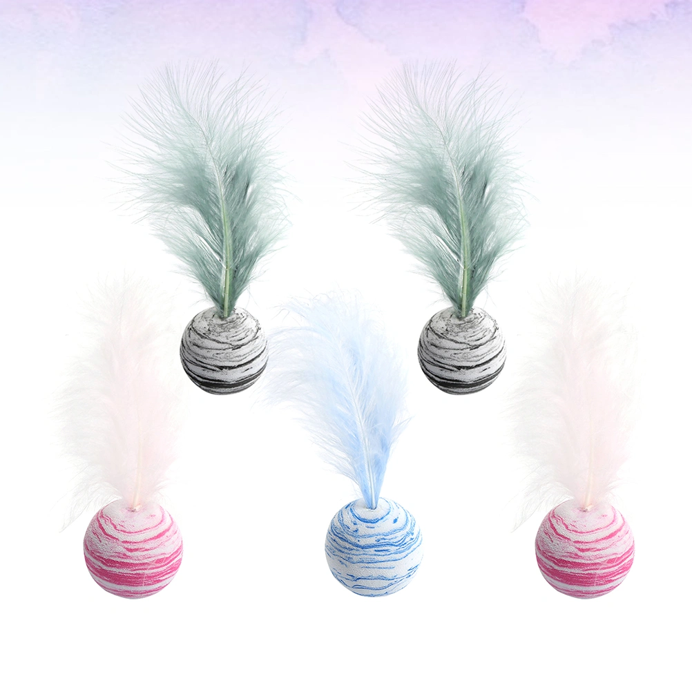 5pcs Pet Supplies Cat Plaything Cat Toy Supplies Feather Star Ball Cat Biting Toy for Kitten Playing (Random Color)