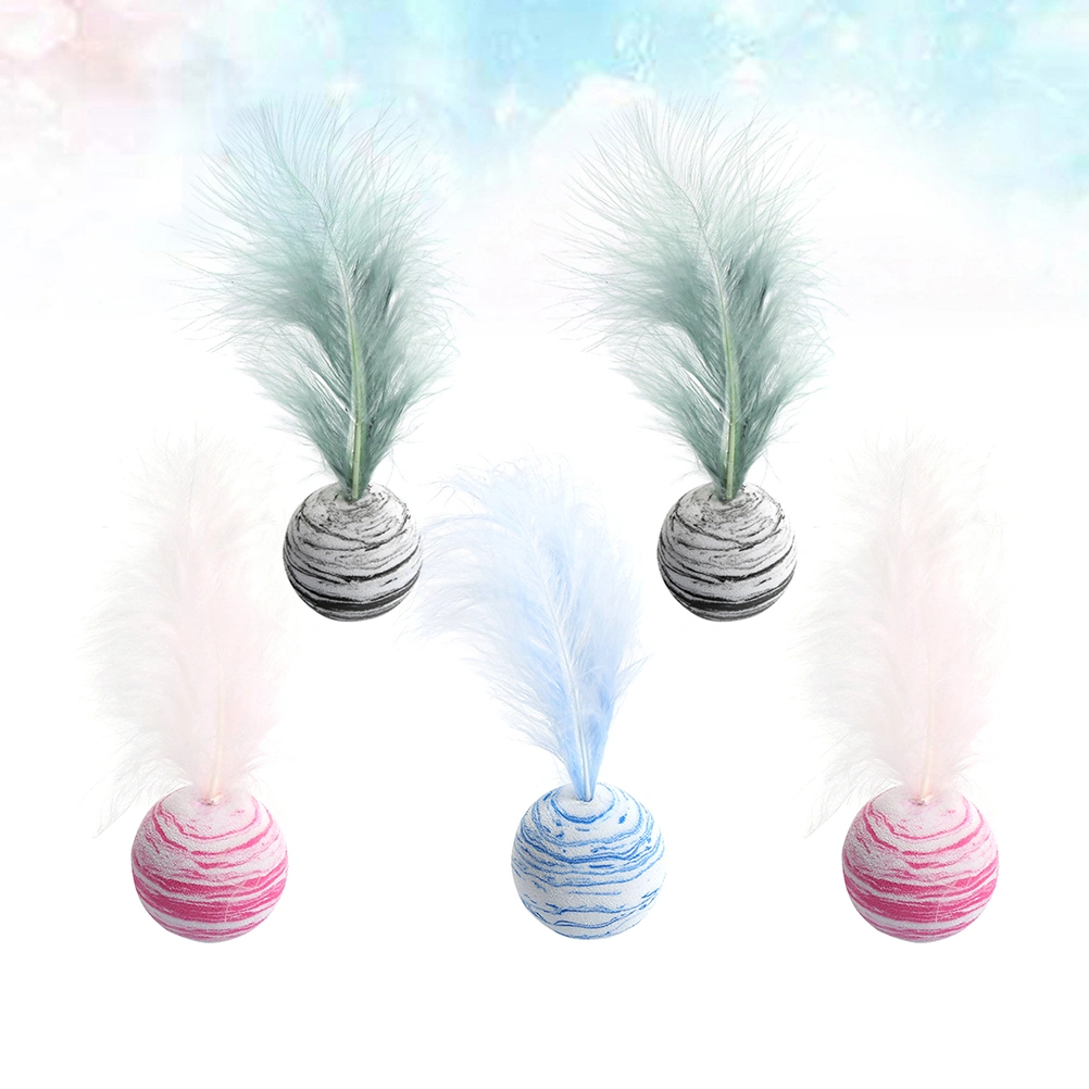5pcs Pet Supplies Cat Plaything Cat Toy Supplies Feather Star Ball Cat Biting Toy for Kitten Playing (Random Color)