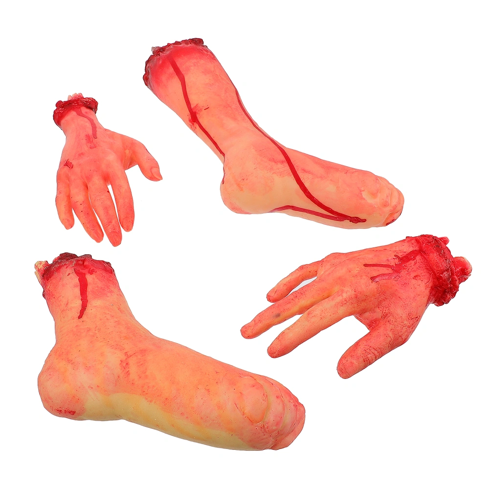 4pcs Halloween Horror Decoration Prop Broken Hand and Feet Bloody Prop Supplies