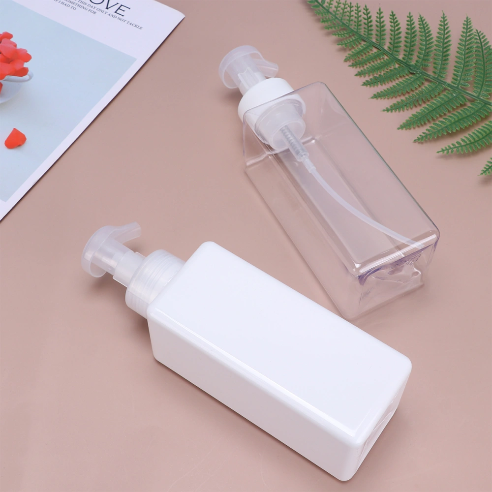 2pcs 650ml Useful Maker Bottle Portable Cleansing Milk Bubble Bottle Reusable Travel Lotion Bottle with Pump Head (White and Transparent Bottles Each 1 PC)