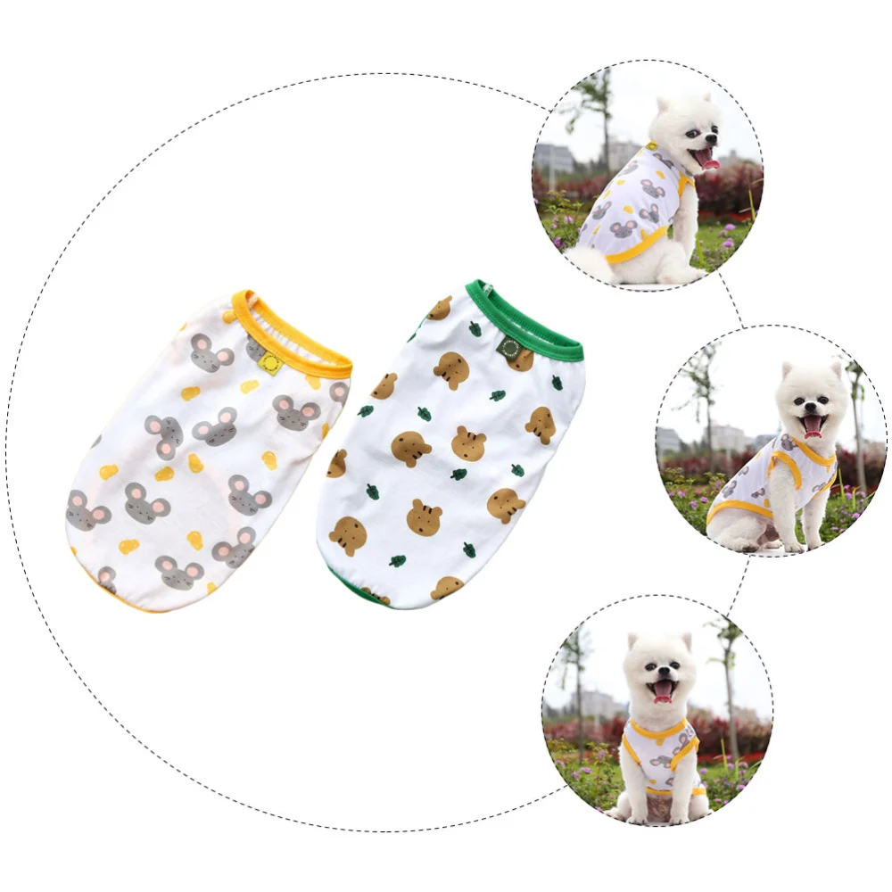 2Pcs Lovely Dog Vests Cartoon Dog Clothes Breathable Pet Vests for Summer