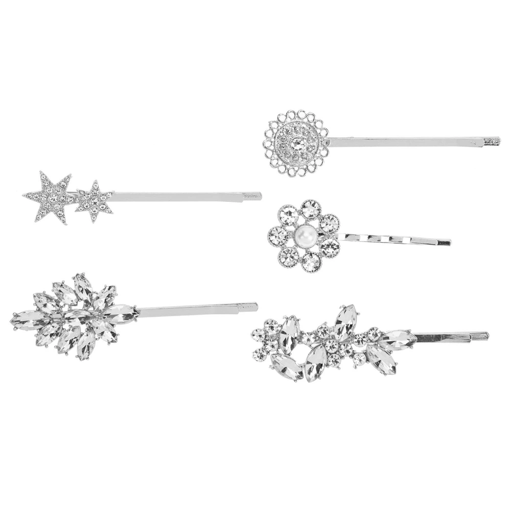 5Pcs Crystals Flower Star Hair Clips Rhinestones Leaf Barrette for Women Girls