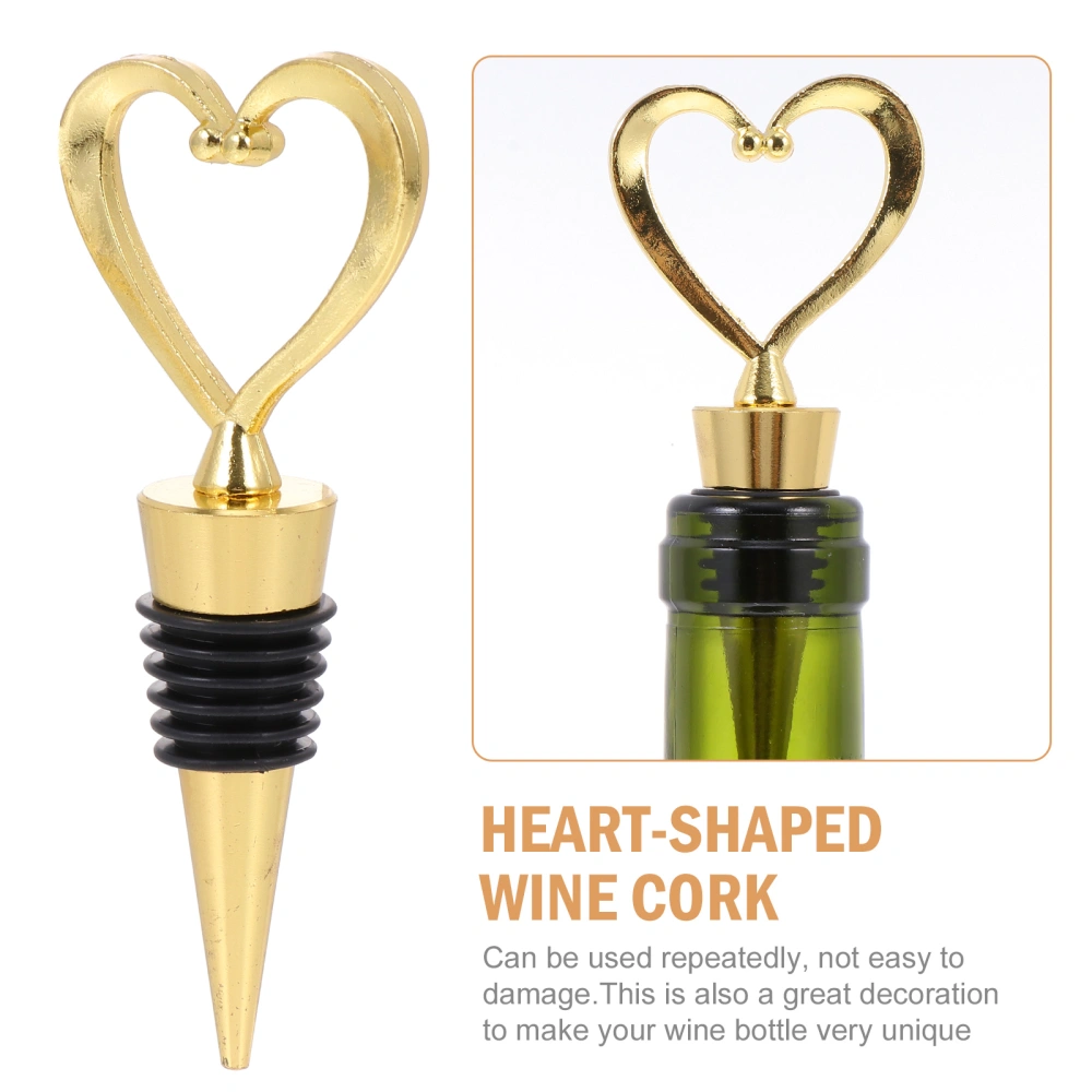 12 Pcs Creative Heart-shaped Wine Bottle Plugs Red Wine Cocktail Sealing Stoppers (Golden)