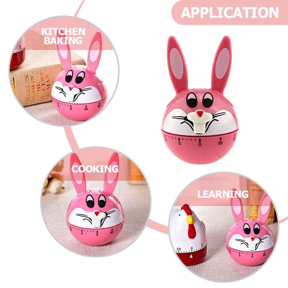 Mechanical Cartoon Timer Kitchen Cooking Counter Manual Time Reminder (Pink)
