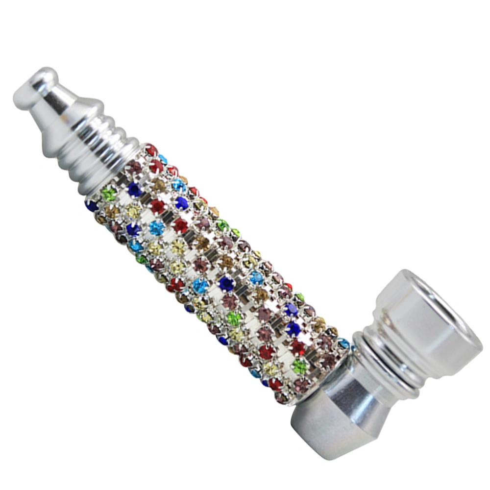 1Pc Alloy Cigarette Holder with Inlaid Diamonds Screw Thread Cigarette Mouthpiece Tobacco Pipe (Silver)