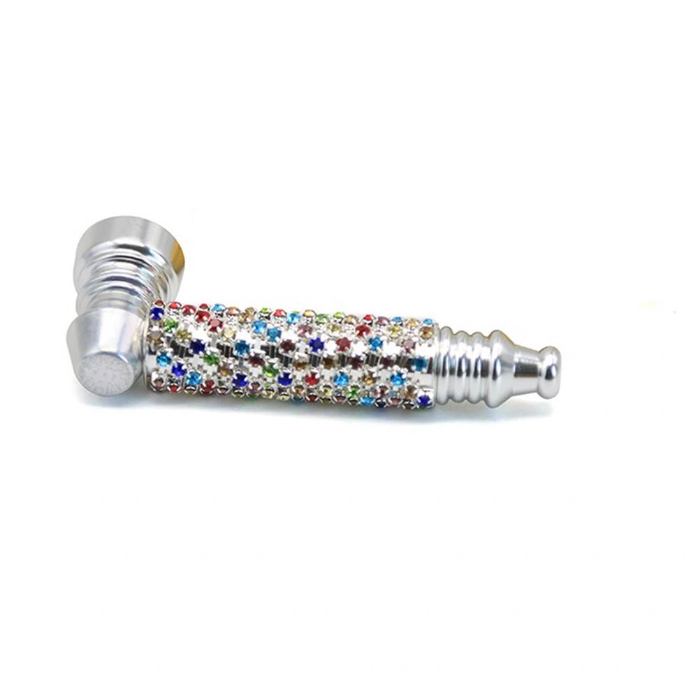 1Pc Alloy Cigarette Holder with Inlaid Diamonds Screw Thread Cigarette Mouthpiece Tobacco Pipe (Silver)