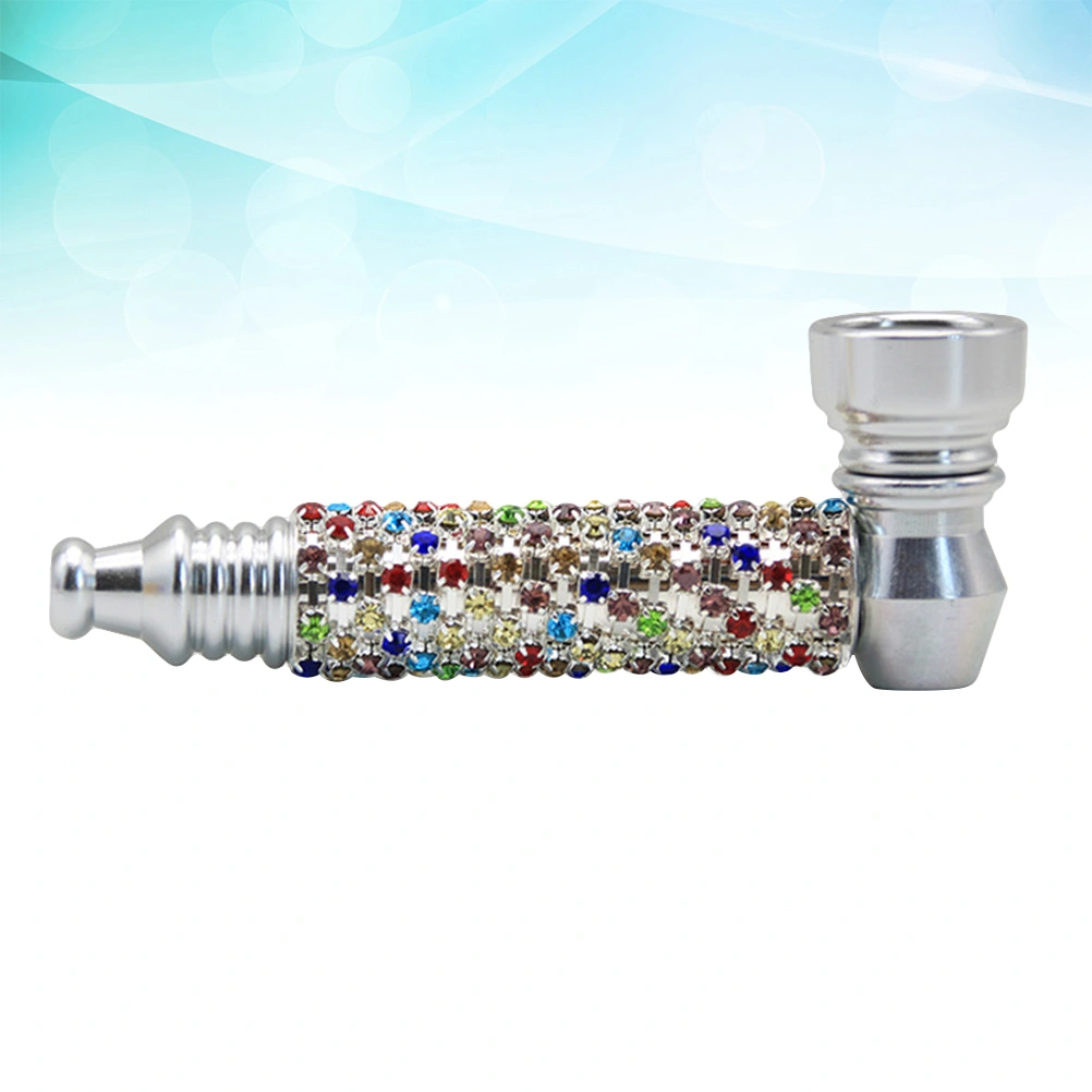 1Pc Alloy Cigarette Holder with Inlaid Diamonds Screw Thread Cigarette Mouthpiece Tobacco Pipe (Silver)
