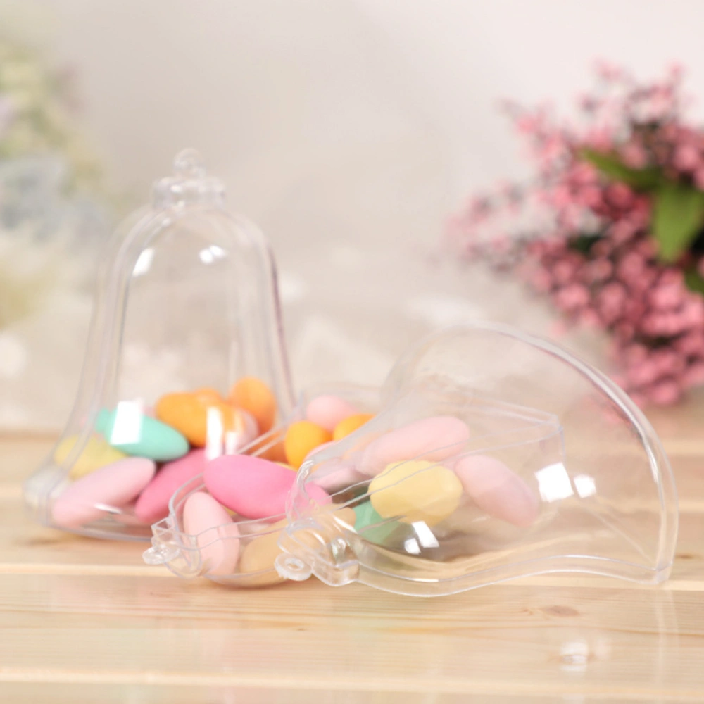 5Pcs Christmas Candy Box Bell Shape Storage Box Plastic Sugar Jar (Transparent)