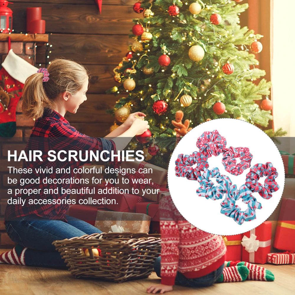 6pcs Cloth Christmas Hair Scrunchies Winter Printed Hair Ties for Women Girls